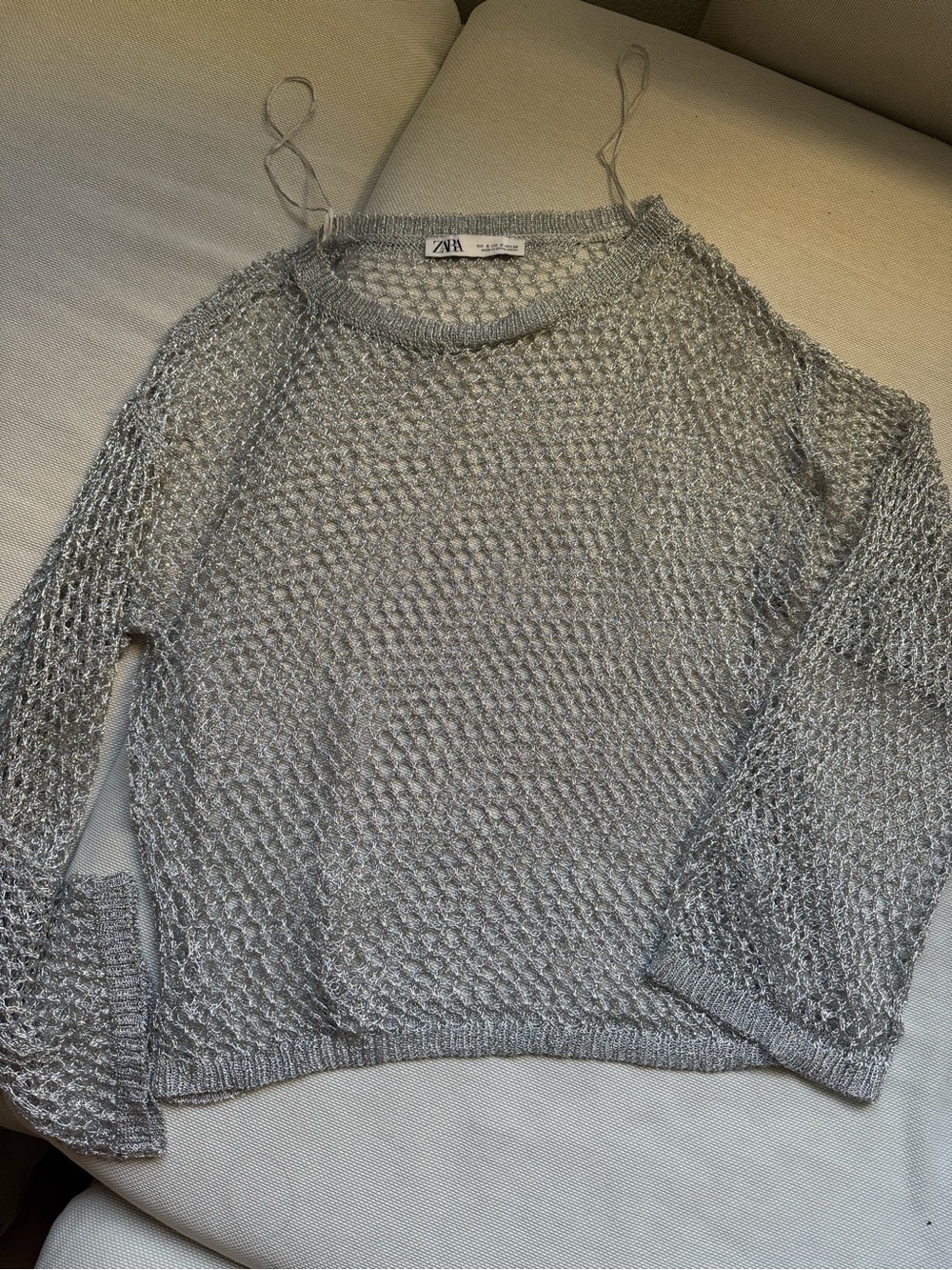 Zara Silver Open-Weave Scoop Neck Sweater